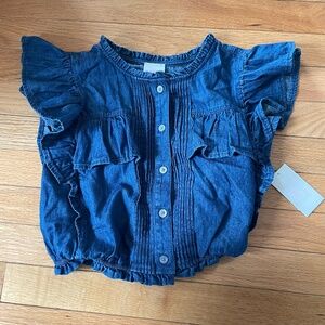 NWT Gap × LoveShackFancy Kids Denim Ruffle Button Front Top
